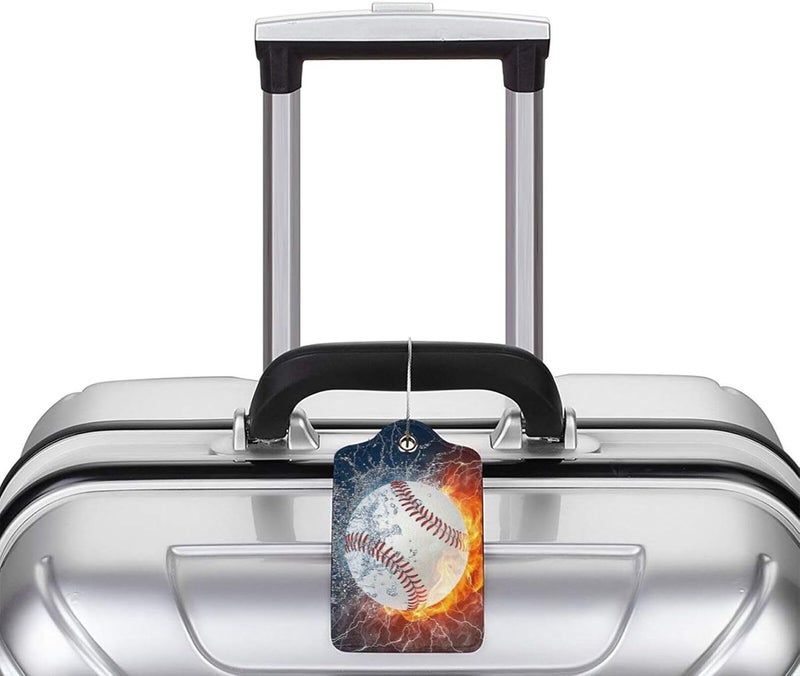 GACCAP 2 Pack Luggage Tags for Suitcase, Privacy Cover ID Label with Stainless Steel and Address Card for Travel Bag Backpack Cruise Ship Essentials Tag Men Boys - Cool Ice Fire Baseball - Image 5